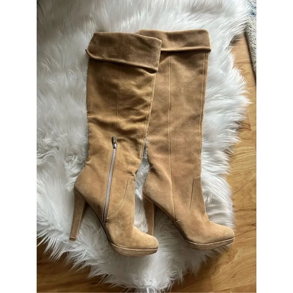 Michael Kors Adena Slouch Tan Suede Leather Knee High Boots ~ Size 7.5